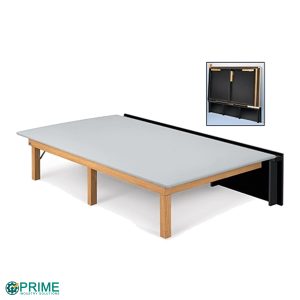 Hausmann Space Saver 1000LB Bariatric Fold-Away Rehab Therapy Table – Wall-Mount, Flat Top, Natural Oak / Blue